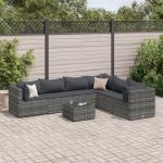 Set mobilier de grădină cu perne, 7 piese, gri, poliratan GartenMobel Dekor