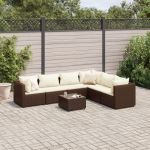 Set mobilier de grădină cu perne, 7 piese, maro, poliratan GartenMobel Dekor