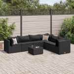 Set mobilier de grădină cu perne, 7 piese, negru, poliratan GartenMobel Dekor