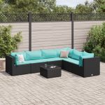 Set mobilier de grădină cu perne, 7 piese, negru, poliratan GartenMobel Dekor