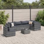 Set mobilier de grădină cu perne, 7 piese, gri, poliratan GartenMobel Dekor
