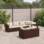 Set mobilier de grădină cu perne, 7 piese, maro, poliratan GartenMobel Dekor