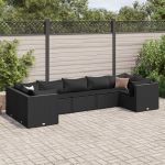 Set mobilier de grădină cu perne, 7 piese, negru, poliratan GartenMobel Dekor