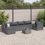 Set mobilier de grădină cu perne, 8 piese, gri, poliratan GartenMobel Dekor