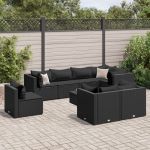 Set mobilier de grădină cu perne, 9 piese, negru, poliratan GartenMobel Dekor