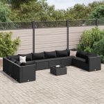 Set mobilier de grădină cu perne, 11 piese, negru, poliratan GartenMobel Dekor