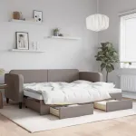 Pat de zi cu extensie și sertare, gri taupe, 80x200 cm, textil GartenMobel Dekor