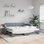 Pat de zi cu extensie, gri deschis, 90x200 cm, textil GartenMobel Dekor