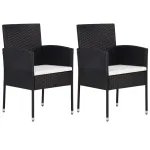 Scaune de grădină cu perne, alb crem, 2 buc., negru, poliratan GartenMobel Dekor