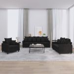 Set de canapele cu perne, 3 piese, negru, catifea GartenMobel Dekor