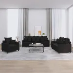 Set de canapele cu perne, 3 piese, negru, catifea GartenMobel Dekor