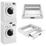 Suport Cadru pentru Suprapunere Uscator - Masina de Spalat Rufe cu Sertar Incorporat, Model Universal, Alb