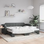 Pat de zi cu extensie și saltele, gri închis, 100x200 cm textil GartenMobel Dekor