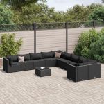 Set canapele de grădină cu perne, 11 piese, negru, poliratan GartenMobel Dekor