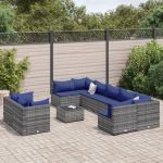 Set mobilier de grădină cu perne, 10 piese, gri, poliratan GartenMobel Dekor