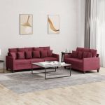 Set canapea cu perne, 2 piese, roșu vin, material textil GartenMobel Dekor