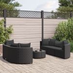 Set canapele de grădină cu perne, 7 piese, negru, poliratan GartenMobel Dekor