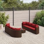 Set canapele de grădină cu perne, 9 piese, maro, poliratan GartenMobel Dekor
