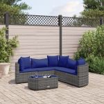 Set mobilier grădină cu perne, 6 piese, gri, poliratan GartenMobel Dekor