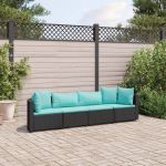 Set mobilier de grădină cu perne, 4 piese, negru, poliratan GartenMobel Dekor