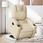 Fotoliu electric rabatabil cu ridicare, crem, textil GartenMobel Dekor