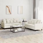 Set de canapele cu perne, 2 piese, crem, catifea GartenMobel Dekor