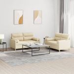 Set de canapele cu perne, 2 piese, crem, material textil GartenMobel Dekor