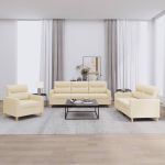 Set de canapele cu perne, 3 piese, crem, textil GartenMobel Dekor