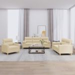 Set de canapele cu perne, 3 piese, crem, textil GartenMobel Dekor