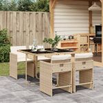 Set mobilier de grădină cu perne, 5 piese, bej, poliratan GartenMobel Dekor