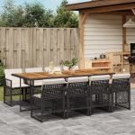 Set mobilier de grădină cu perne, 9 piese, negru, poliratan GartenMobel Dekor