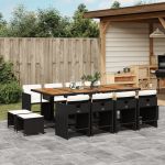 Set mobilier de grădină cu perne, 13 piese, negru, poliratan GartenMobel Dekor