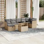 Set canapele de grădină, 8 piese, cu perne, bej, poliratan GartenMobel Dekor