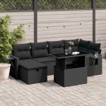 Set canapele de grădină cu perne, 7 piese, negru, poliratan GartenMobel Dekor