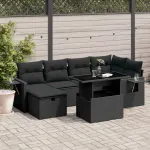 Set canapele de grădină cu perne, 7 piese, negru, poliratan GartenMobel Dekor