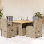 Set mobilier de grădină cu perne, 5 piese, bej, poliratan GartenMobel Dekor