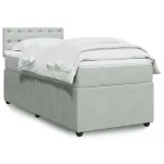 Pat box spring cu saltea, gri deschis, 100x200 cm, catifea GartenMobel Dekor