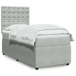 Pat box spring cu saltea, gri deschis, 100x200 cm, catifea GartenMobel Dekor