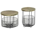 Masuta gradina/terasa/balcon, cu cos depozitare metalic, rotunda, negru si maro deschis, set 2 marimi GartenVIP DiyLine