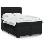 Pat box spring cu saltea, negru, 140x200 cm, catifea GartenMobel Dekor