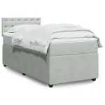 Pat box spring cu saltea, gri deschis, 90x190 cm, catifea GartenMobel Dekor