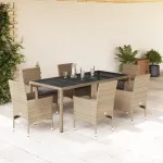 Set mobilier de grădină cu perne 7 piese bej poliratan & sticlă GartenMobel Dekor