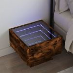 Noptieră cu LED infinity, stejar fumuriu, 40x40x30 cm GartenMobel Dekor