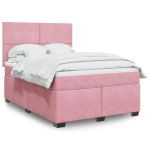 Pat box spring cu saltea, roz, 160x200 cm, catifea GartenMobel Dekor