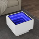 Masă laterală cu LED, alb, 40x40x30 cm, lemn prelucrat GartenMobel Dekor