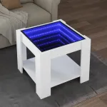 Măsuță de cafea cu LED, alb, 53x53x45 cm, lemn prelucrat GartenMobel Dekor