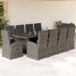 Set mobilier de grădină cu perne, 11 piese, gri, poliratan GartenMobel Dekor