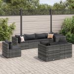 Set mobilier de grădină cu perne, 8 piese, gri, poliratan GartenMobel Dekor