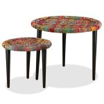 Set măsuțe cafea, 2 buc., detalii chindi împletite, multicolor GartenMobel Dekor