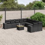 Set canapele de grădină cu perne, 11 piese, negru, poliratan GartenMobel Dekor